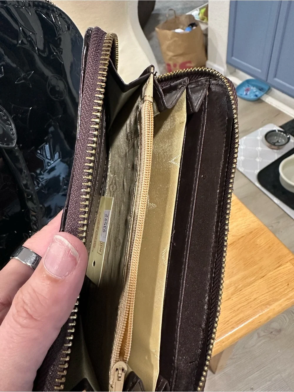 Black Patent Leather Purse with Gold Hardware with dark purple NWT wallet